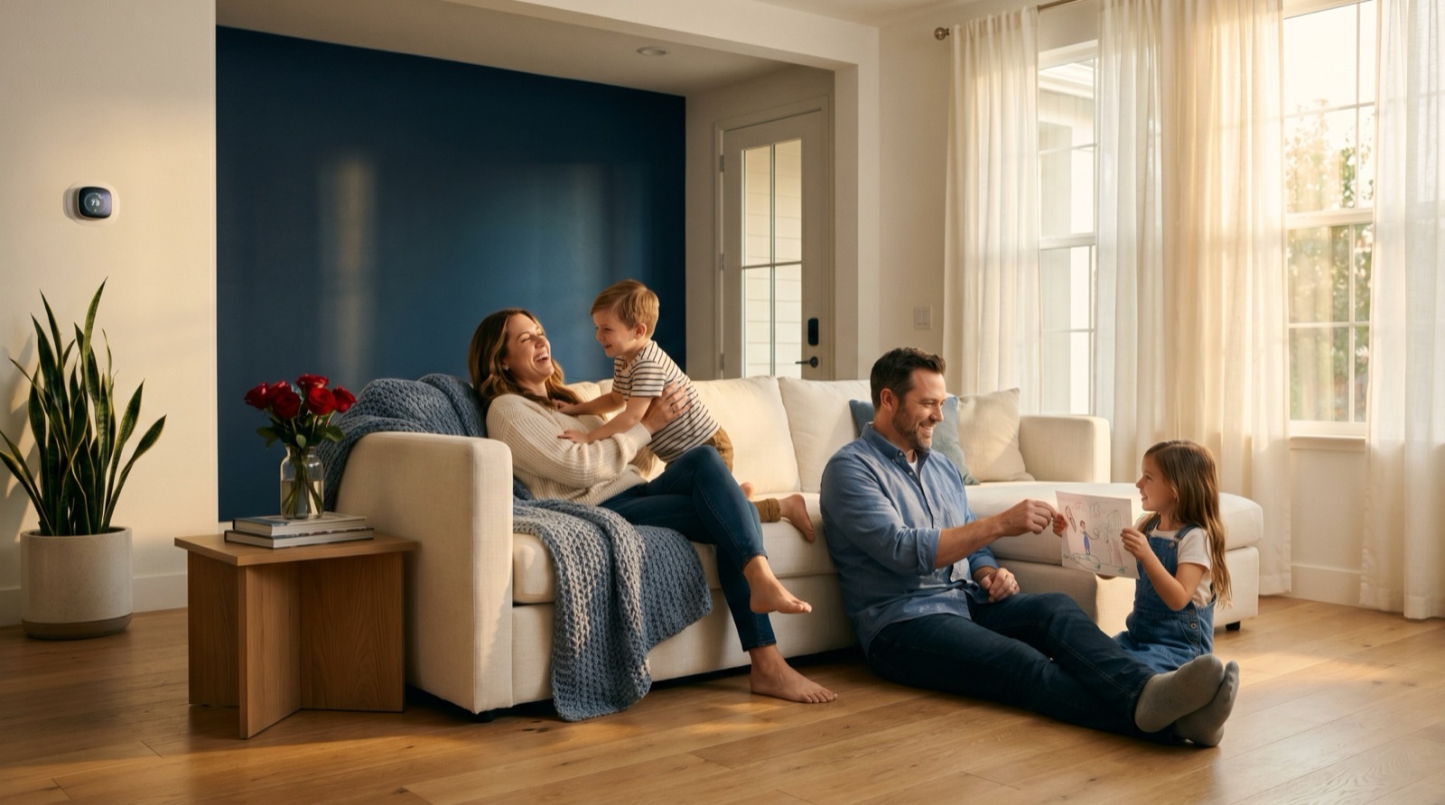 A happy California family at home — comfortable, warm, A+ Heating & Air